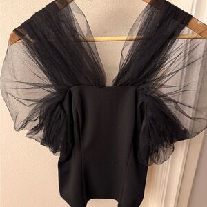 Trina Turk Black Sheer Sleeve Blouse